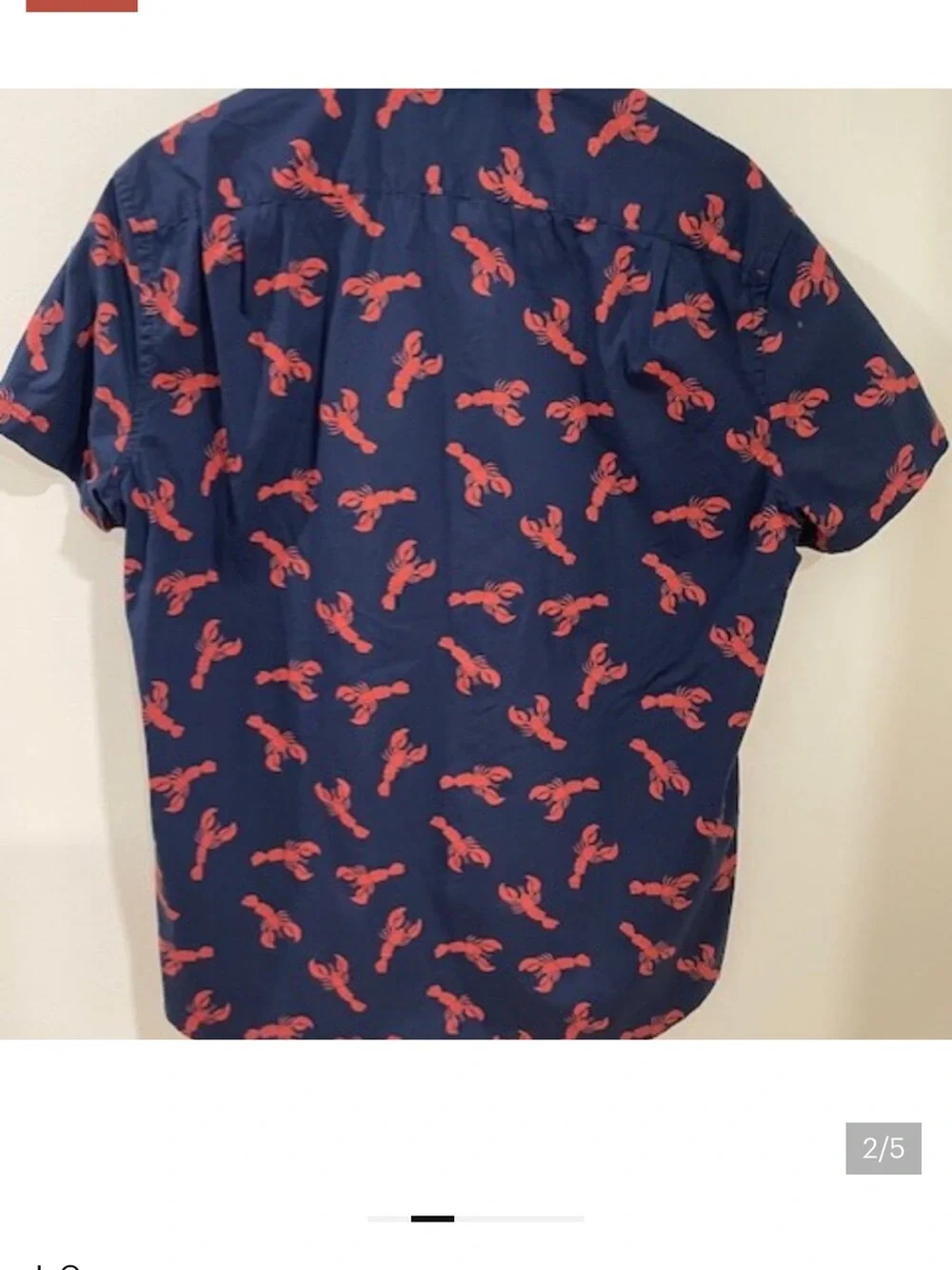 Mens J. Crew Navy Button-Down Shirt with Red Lobster Print Slim Large